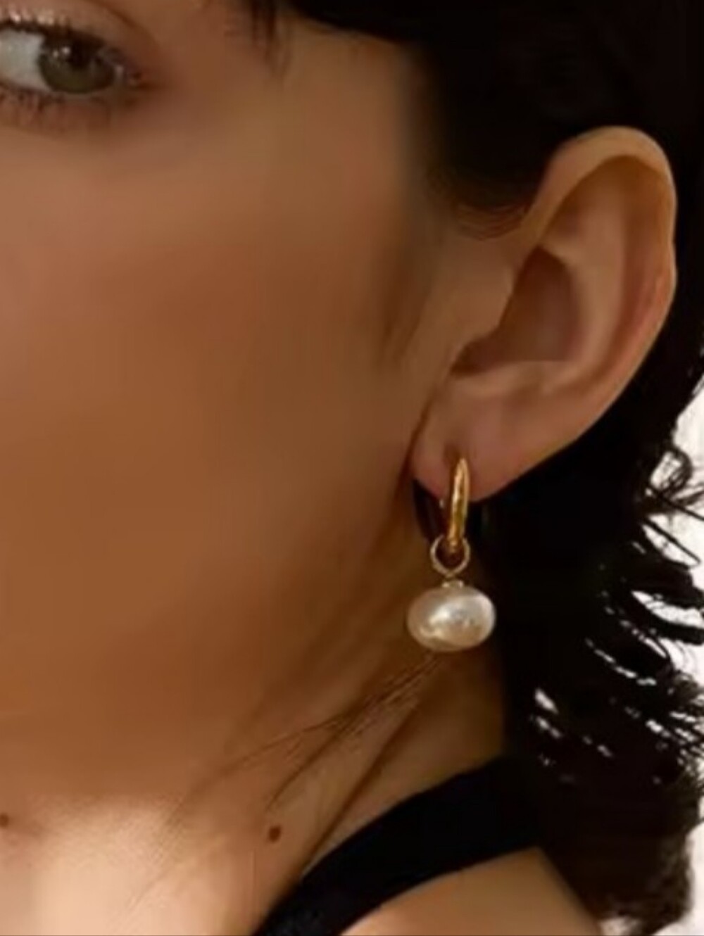 Gold Rhodium Pearl Drop Hoop Earrings